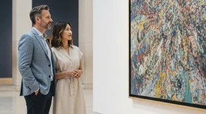 A couple looking at art in a museum.