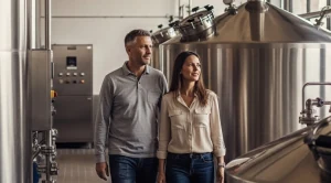 A couple on a brewery tour.
