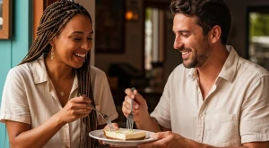A couple sharing a key lime pie in key west. 