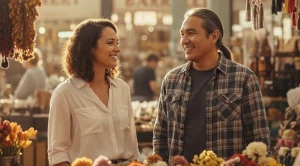 A couple enjoying a date at the eastern market in detroit, michigan.