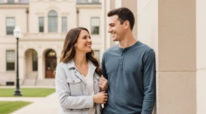 A couple visting the michigan history center together.