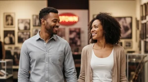 A couple visting the motown museum in detroit, michigan.