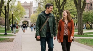 A couple discovering the university of minnesota campus.