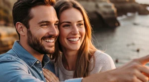 A couple standing side by side watching sea lions in san diego.