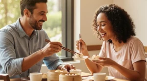A couple enjoying a dim sum brunch in san francisco.