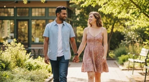 A couple walking hand in hand through volunteer park in seattle. 