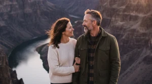 A couple exploring snake river canyon at twin falls, idaho.