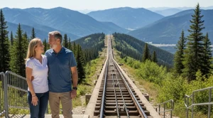 A couple standing along an incline railway in Chattanooga, Tennessee.